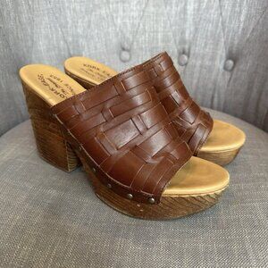 Kork-Ease Clog Women’s Sz 10 Charissa Brown Leather Boho Platform Sandals Mule